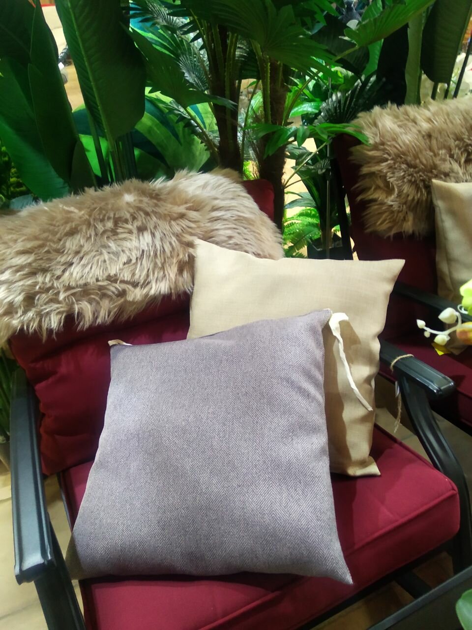 Подушка для сидения серая 45х45 см, на завязках , рогожка, синтепон - фотография № 5
