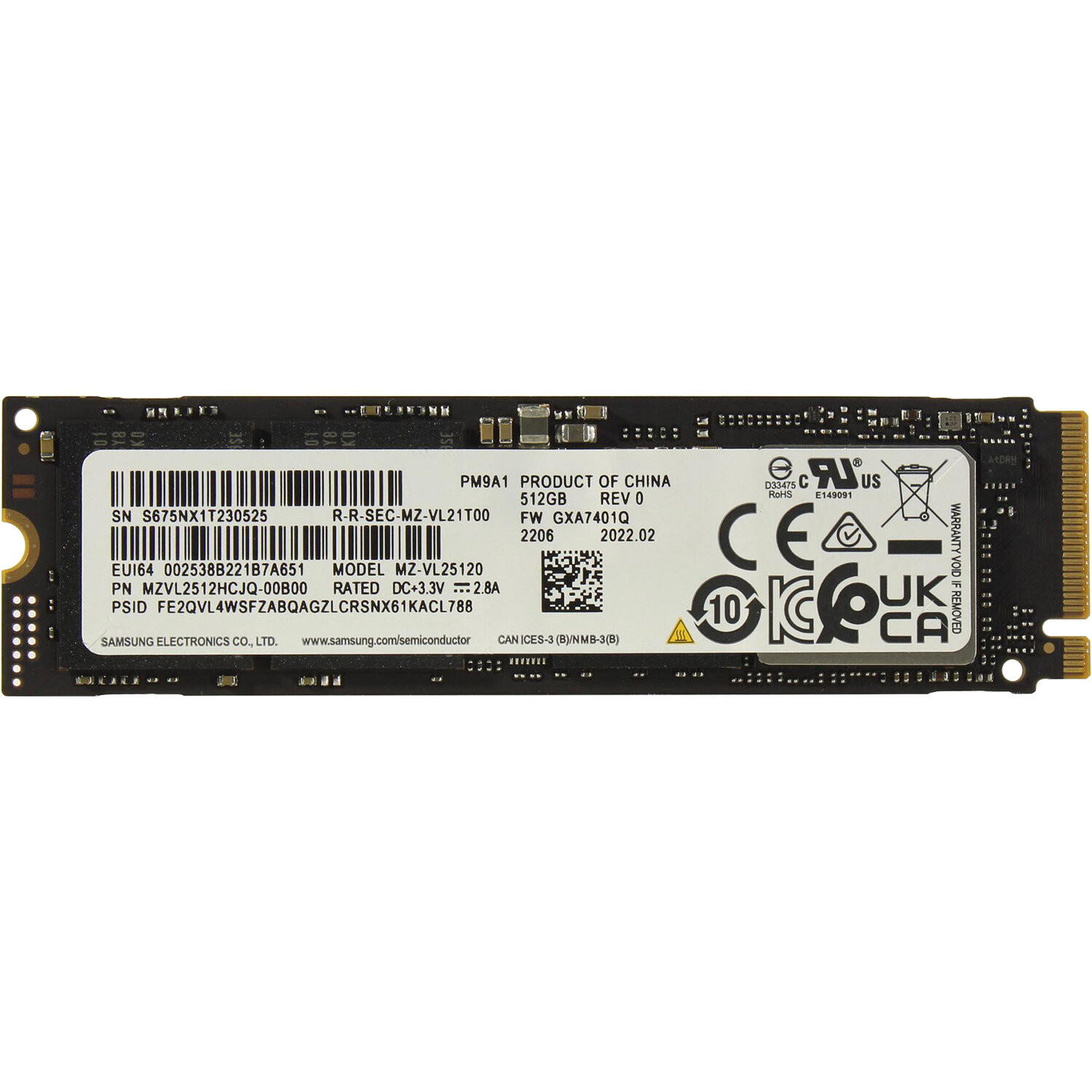 SSD накопитель M.2 Samsung PM9A1 512Mb (MZVL2512HCJQ-00B00)