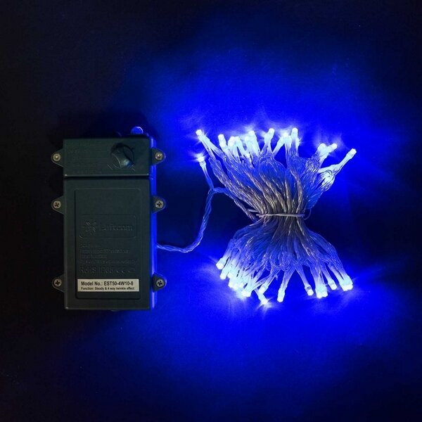 Гирлянда Нить на Батарейках с Таймером 5м Синяя, 50 LED, Провод Прозрачный Силикон, IP65 (Laitcom)