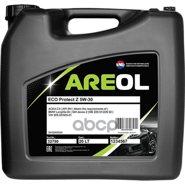AREOL Areol Eco Protect Z 5W30 (20L)_Масло Моторн.! Синтacea C3,Api Sn,Mb 229.51/229.52,Vw 505.00/505.01