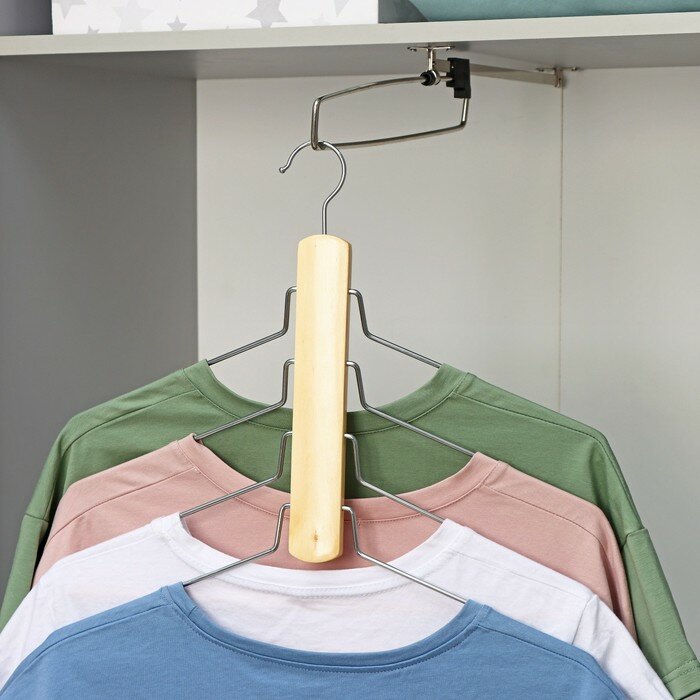 Вешалка-плечики для одежды 4-х уровневая Доляна, размер 44-46, светлое дерево сорт В - фотография № 2
