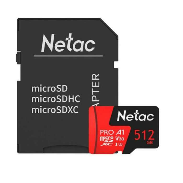Носитель информации Netac P500 Extreme 512GB Pro MicroSDXC V30/A1/C10 up to 100MB/s, retail pack with SD Adapter