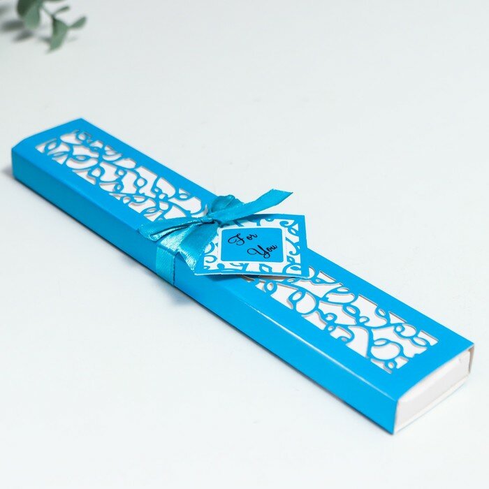 Веер бамбук, текстиль h=21 см "Моноцвет" в коробке, голубой - фотография № 9