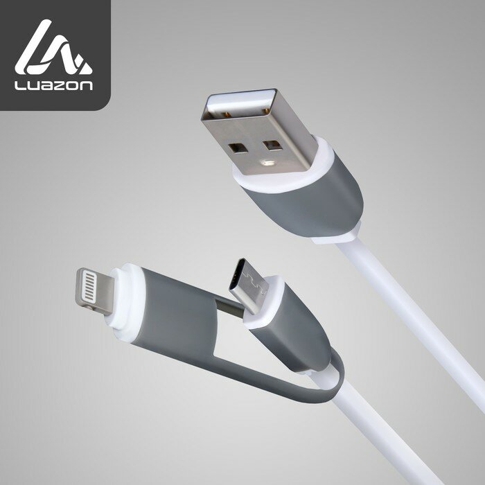 фото Кабель 2 в 1 Luazon, microUSB/Lightning - USB, 1 А, 0.9 м, плоский, микс