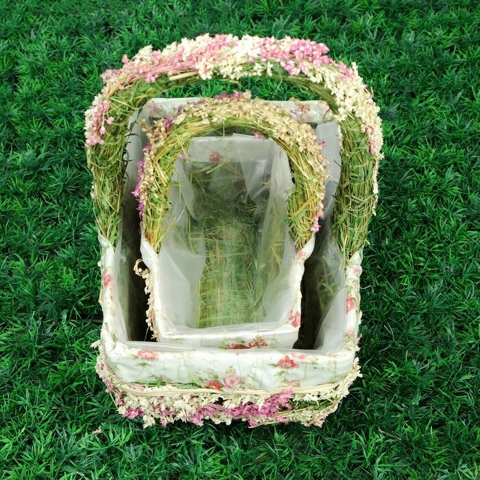 Набор корзин «Цветочный бантик», 2 шт, 25×17×11/28 см, 19×10×9/22 см, трава - фотография № 4