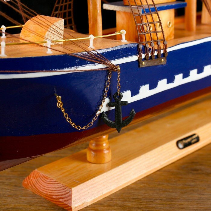 Корабль сувенирный большой «Орфей», борта синие, паруса белые, 11×80×71 см - фотография № 4