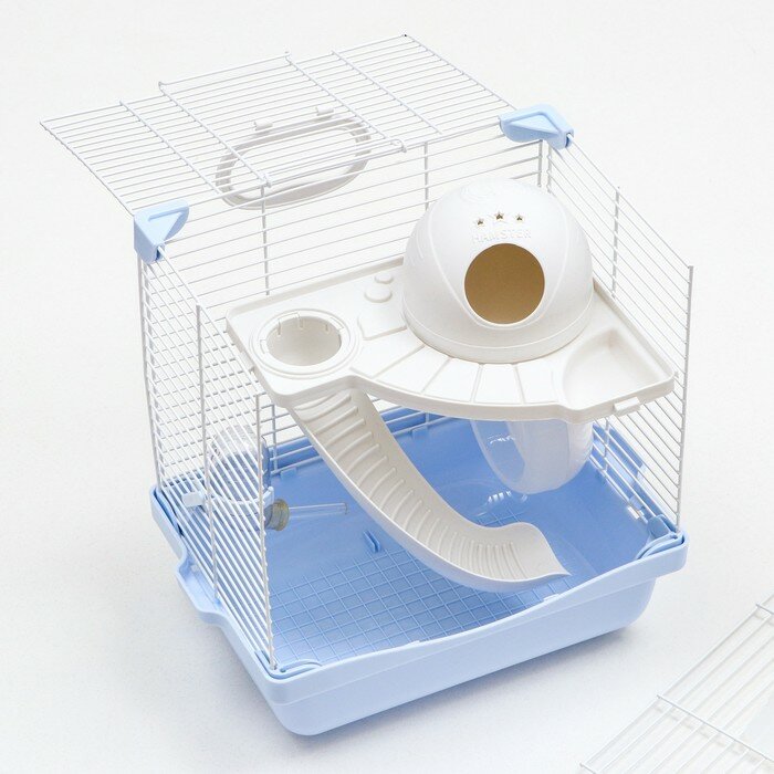 Клетка для грызунов укомплектованная, 27 х 19 х 28 см, голубая - фотография № 4