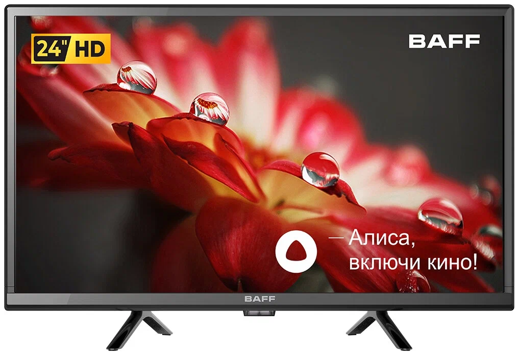 Телевизор BAFF 24Y HD-R 24 дюйма HD Smart TV голосовое управление Алиса Wi-Fi черный