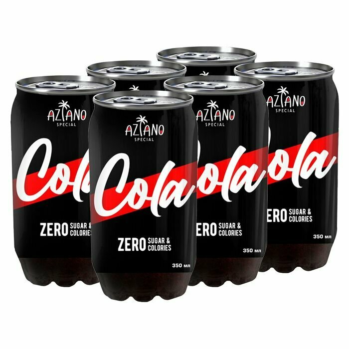 Газированный напиток Aziano Cola Zero со вкусом колы (без сахара), 350 мл (6 шт) - фотография № 1