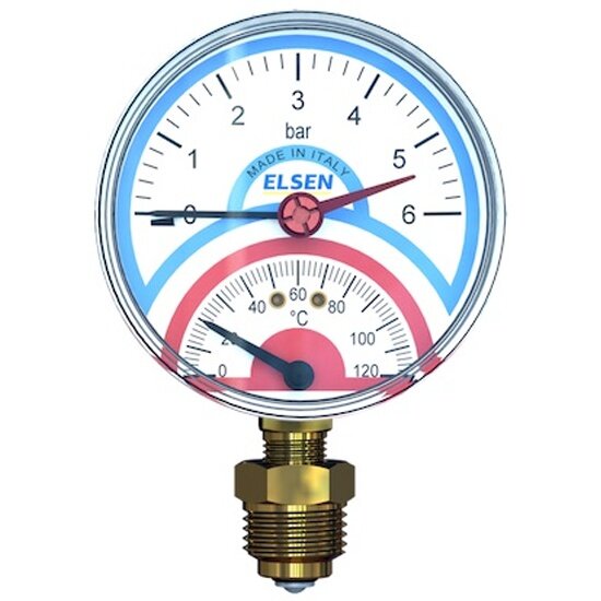 Термоманомет Elsen , D-80, 1/2", В, радиальный, T°C -от 0 до +120, PN, бар-0-6.