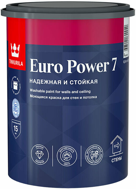 TIKKURILA Euro Power 7 base A краска моющаяся для стен и потолка (0,9л)