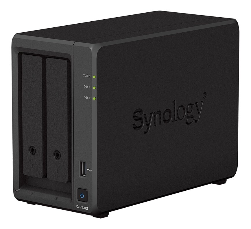 Сетевое хранилище Synology DS723+ настольный 4шт. 2.5"3.5"M.2 SATA III NVMe 38TB BasicRAID 0RAID 1Synology Hybrid RAID 2 GB DDR4 Кол-во сетевые интерфейсов 2шт. 1 Gb/s