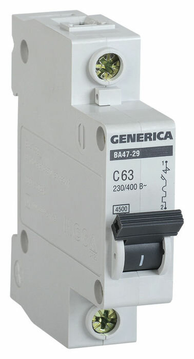 Автоматический выключатель IEK ВА 47-29 Generica (MVA25-1-063-C) 1P (C) 4,5kA 63 А