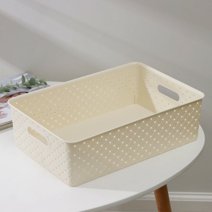 фото Корзина для хранения «Береста», 7,5 л, 35×24,5×10,5 см, цвет слоновая кость