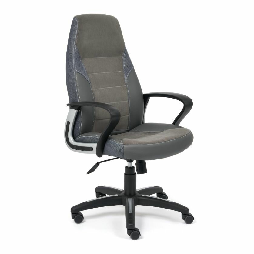 Кресло TetChair Inter кож/зам/флок/ткань, серый/металлик, C-36/29/TW-12