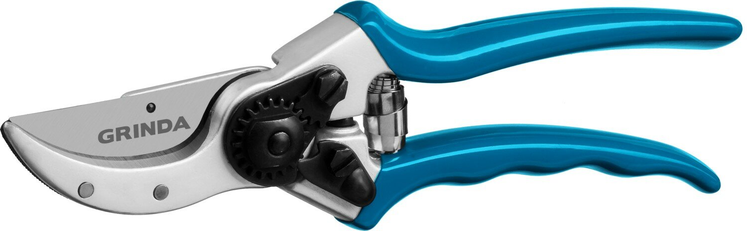 фото GRINDA P-23, 210 мм, усиленные лезвия, закалённая сталь, алюминиевые кованые рукоятки, плоскостной секатор, PROLine (423423)