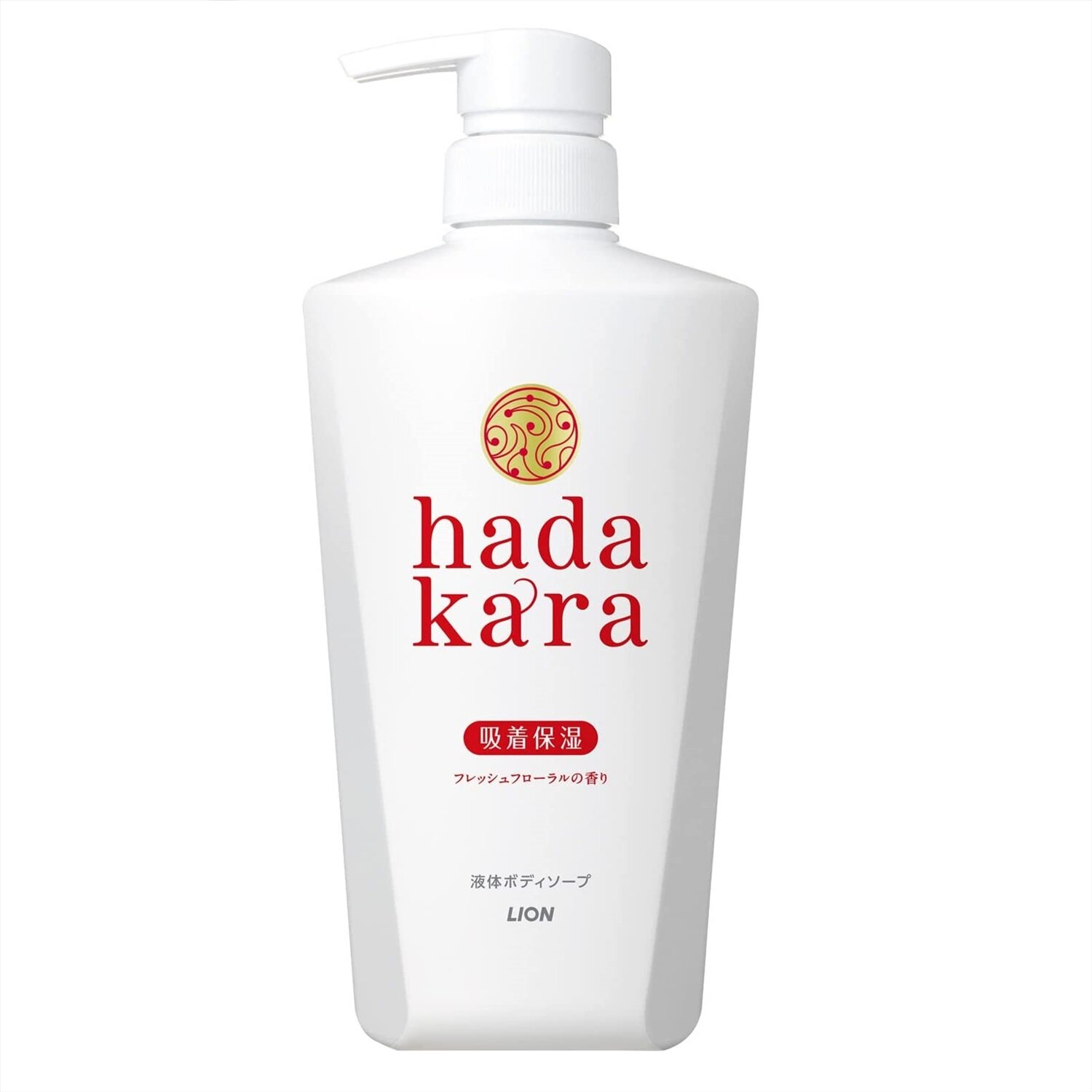 LION Hadakara Жидкое мыло для тела, аромат цветов, увлажняющее, бутылка-дозатор 500 мл