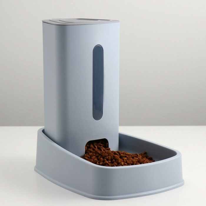 фото Автокормушка со скошенной миской, нескользящие ножки 3 л, серая