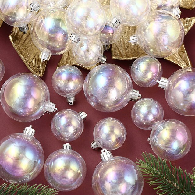 Kaemingk/Winter Deco Набор пластиковых шаров Luminous - Прозрачный Перламутр 4-6 см 30 шт 9023086