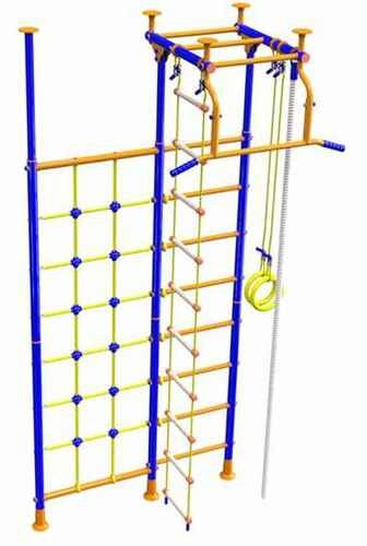 ДСК "Веселый Непоседа Модель AVANGARD (Сетка для лазания LINE-CENTER), синий-желтый, турник широкий хват, ступени ПВХ