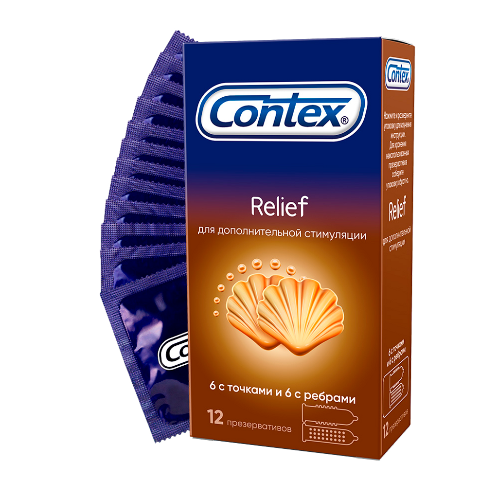 Презервативы Contex Relief 6 с ребрами и 6 с точками, 12 шт