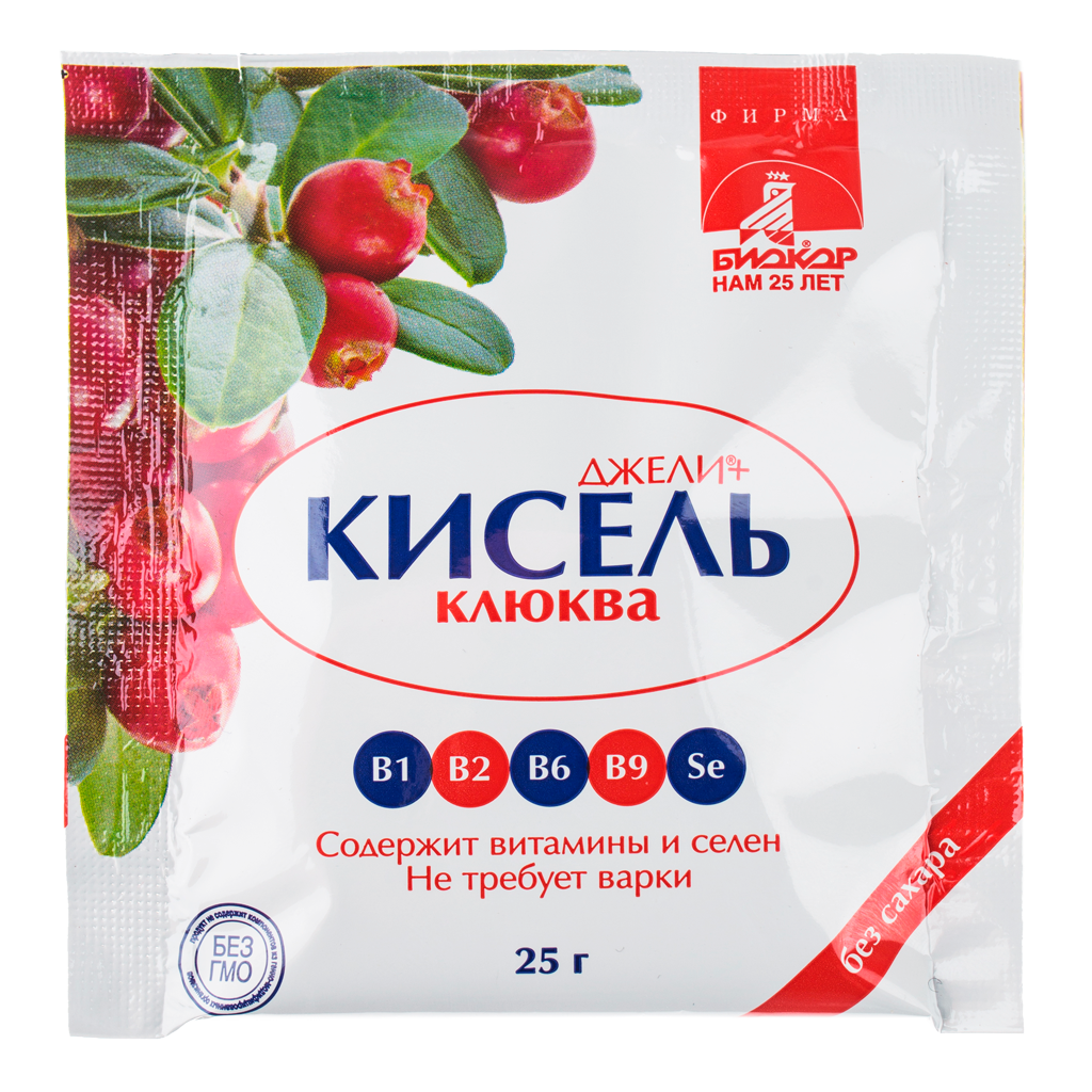 ДЖЕЛИ+ Кисель Клюква без сахара, 25 г