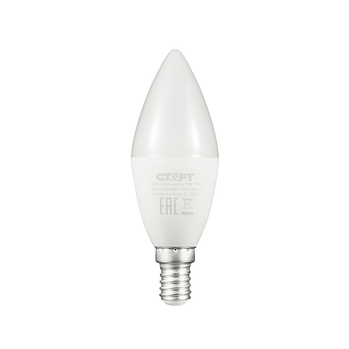 Лампа светодиодная LED Старт ECO Свеча, E14, 10 Вт, 2700 K, теплый свет