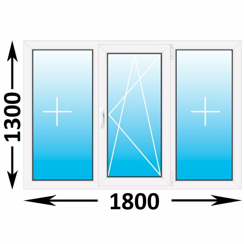 Пластиковое окно Melke трехстворчатое 1800x1300 (ширина Х высота) (1800Х1300)