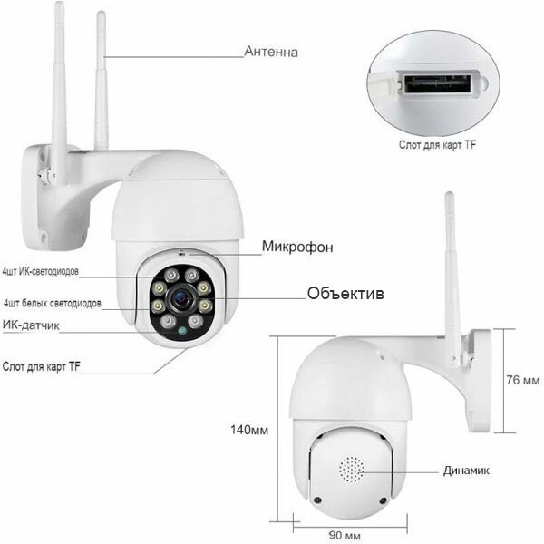 Цифровой Wi-Fi комплект видеонаблюдения на 4 камеры со звуком Longse Combo PTZ 5Mp
