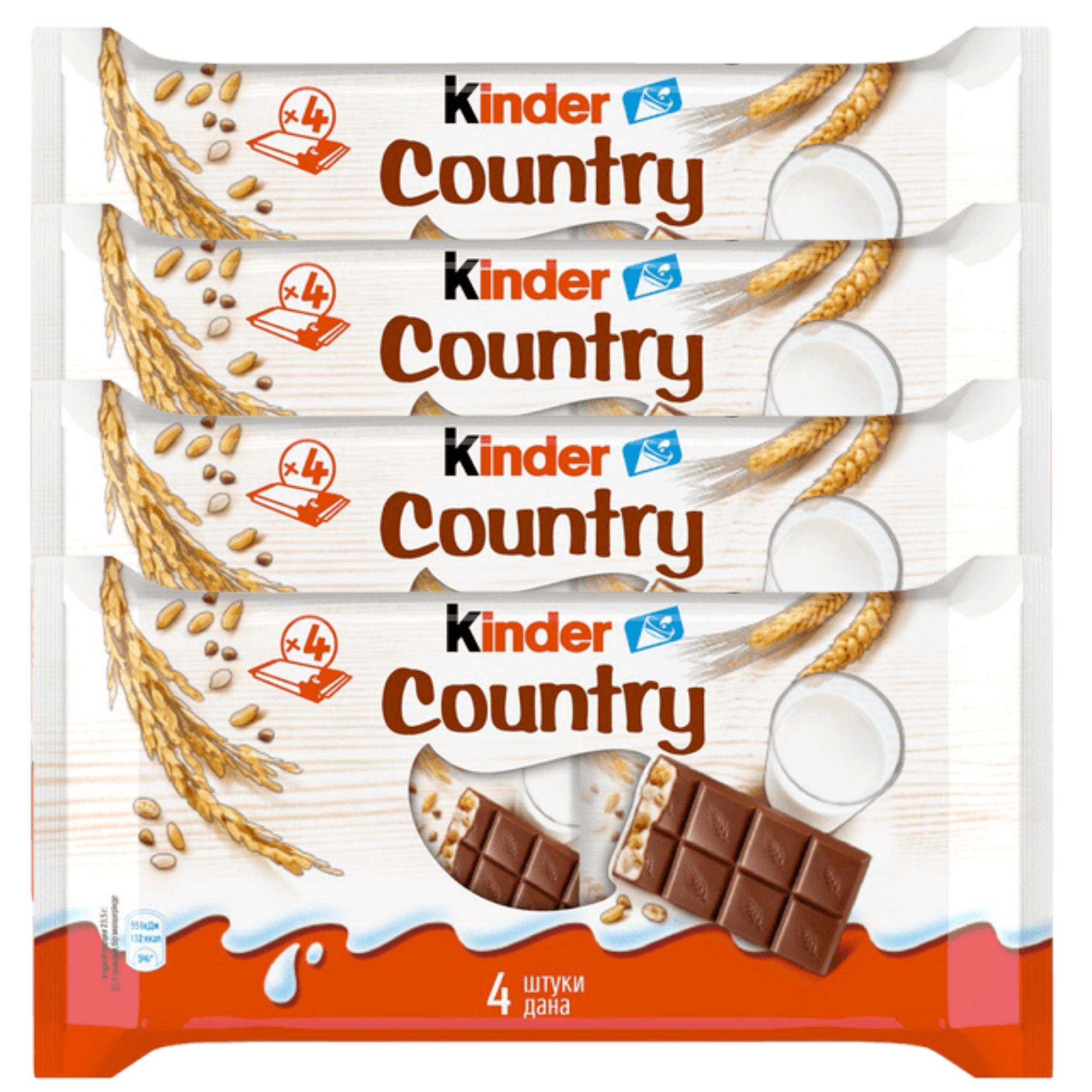 Шоколад молочный Kinder Country с молочно-злаковой начинкой, 4шт. по 94г. - фотография № 2