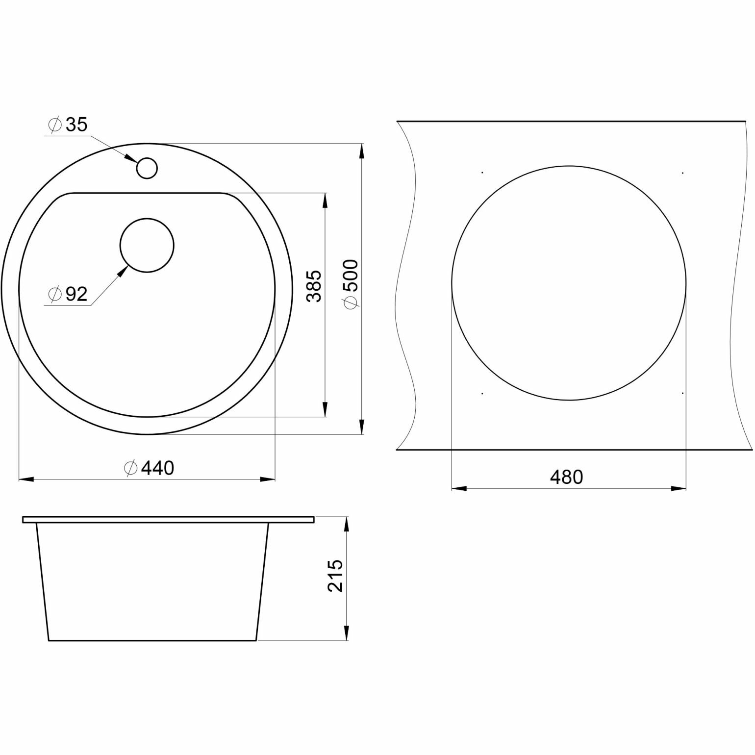 Кухонная мойка кварцевая Granula GR-5101 односекционная круглая, врезная, чаша 440x385, цвет песок (5101sa) - фотография № 2