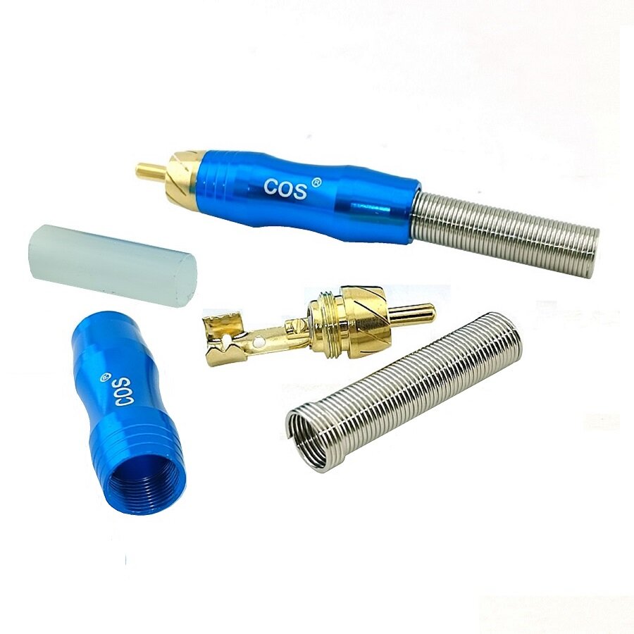 фото Штекер COS RCA GOLD металлический с пружиной Голубой 1 штука