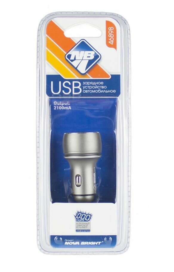 Автомобильное зарядное устройство NOVA BRIGHT 46898 2хUSB, черный
