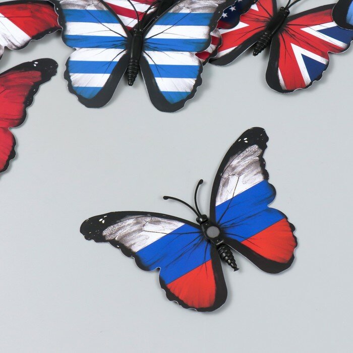 Магнит пластик "Бабочки. Флаг" набор 12 шт микс 10 см - фотография № 3