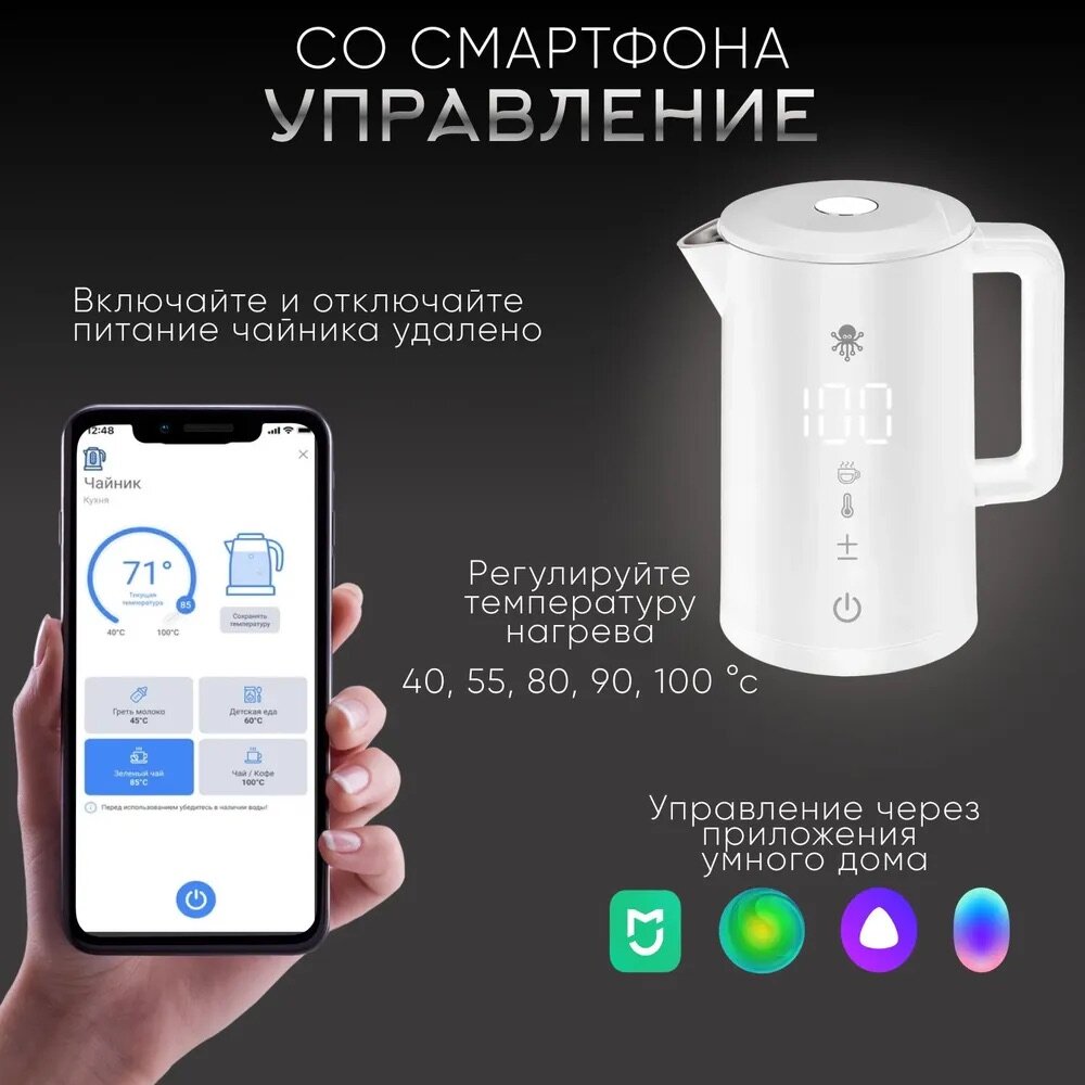 Умный чайник SLS KET-06 WI-FI c поддержкой голосовых ассистентов Алиса, Маруся и Салют