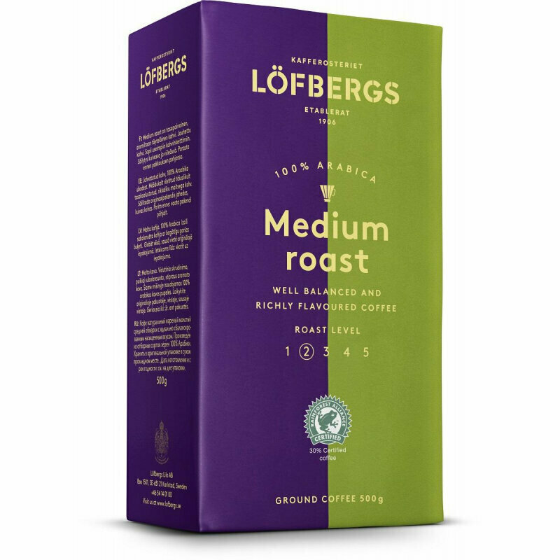 Кофе молотый Lofbergs Medium Roast 100% арабика 500 г (вакуумный пакет), 1316497 - фотография № 3