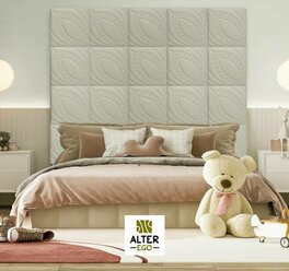 Панель стеновая из экокожи Almond Petal светлый серый 40 * 40 см 1шт мягкая панель 3d декор для стен и в изголовье кровати