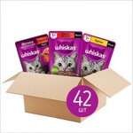 Whiskas Вискас Мультипак Набор корм конс. для кошек три вкуса, желе 28шт*75г+