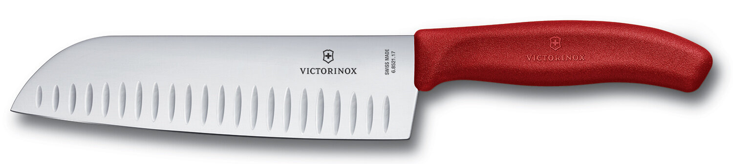 VICTORINOX Нож кухонный Victorinox Swiss Classic (6.8521.17B) стальной сантоку лезв.170мм прямая заточка красный блистер