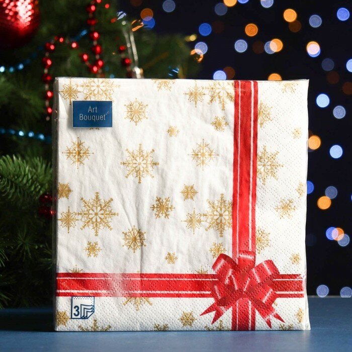 фото Салфетки бумажные "Art Bouquet" Подарок красная лента, 3 слоя,33x33, 20 листов