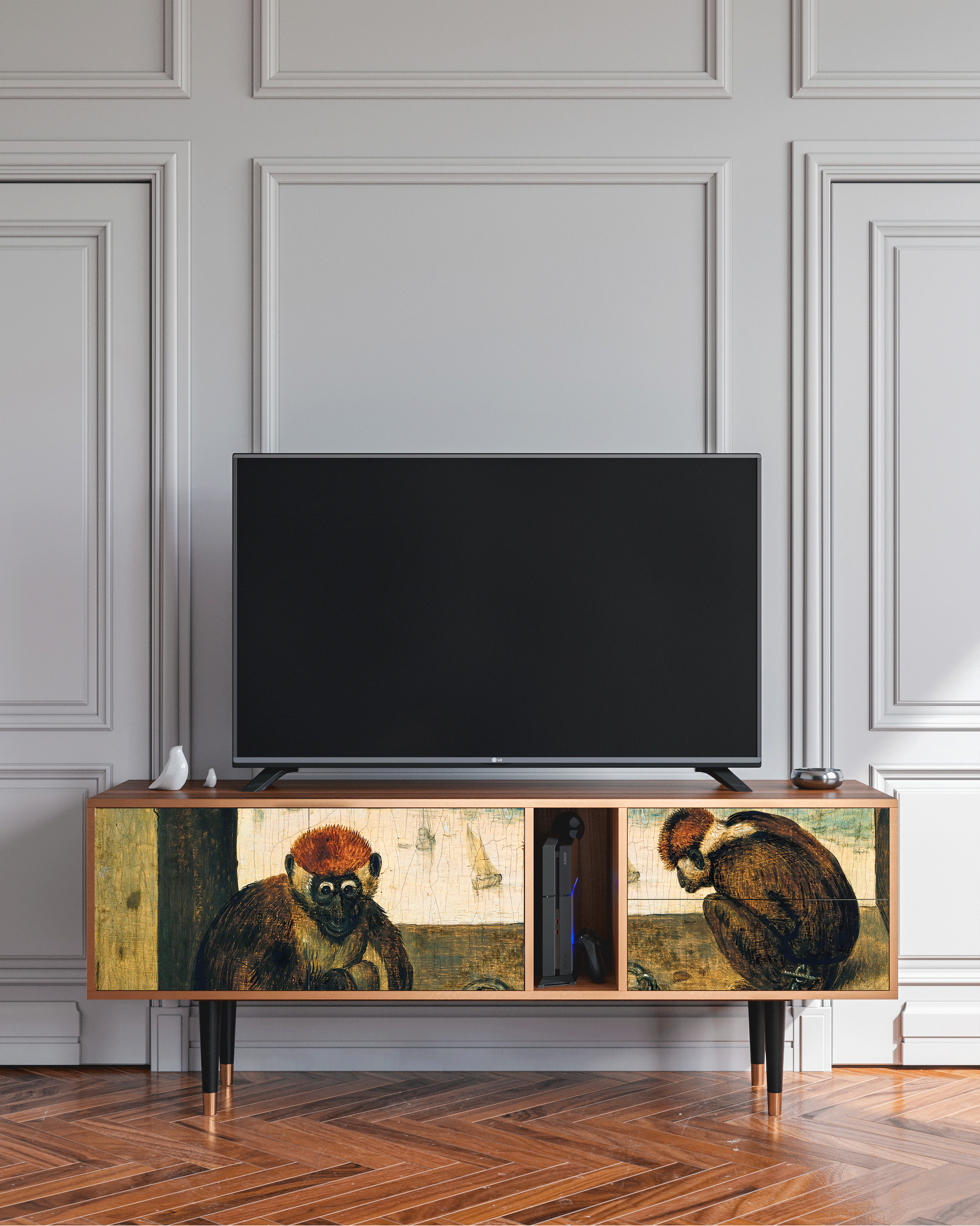 ТВ-Тумба - STORYZ - T1 Two Monkeys by Pieter Bruegel the Elder, 170 x 69 x 48 см, Орех - фотография № 1