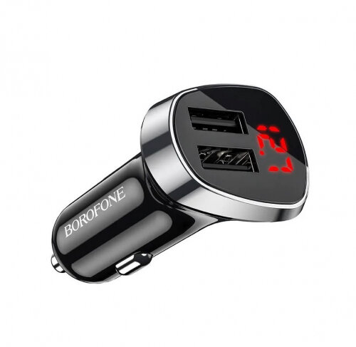 Автомобильное зарядное устройство BOROFONE BZ15 Auspicious 2xUSB, 2.4A, LED дисплей + кабель Type-C, 1м, черный
