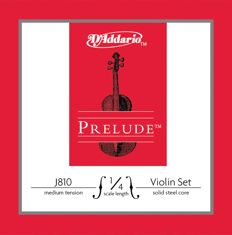 J810-1/4M Prelude Комплект струн для скрипки размером 1/4, среднее натяжение, D'Addario