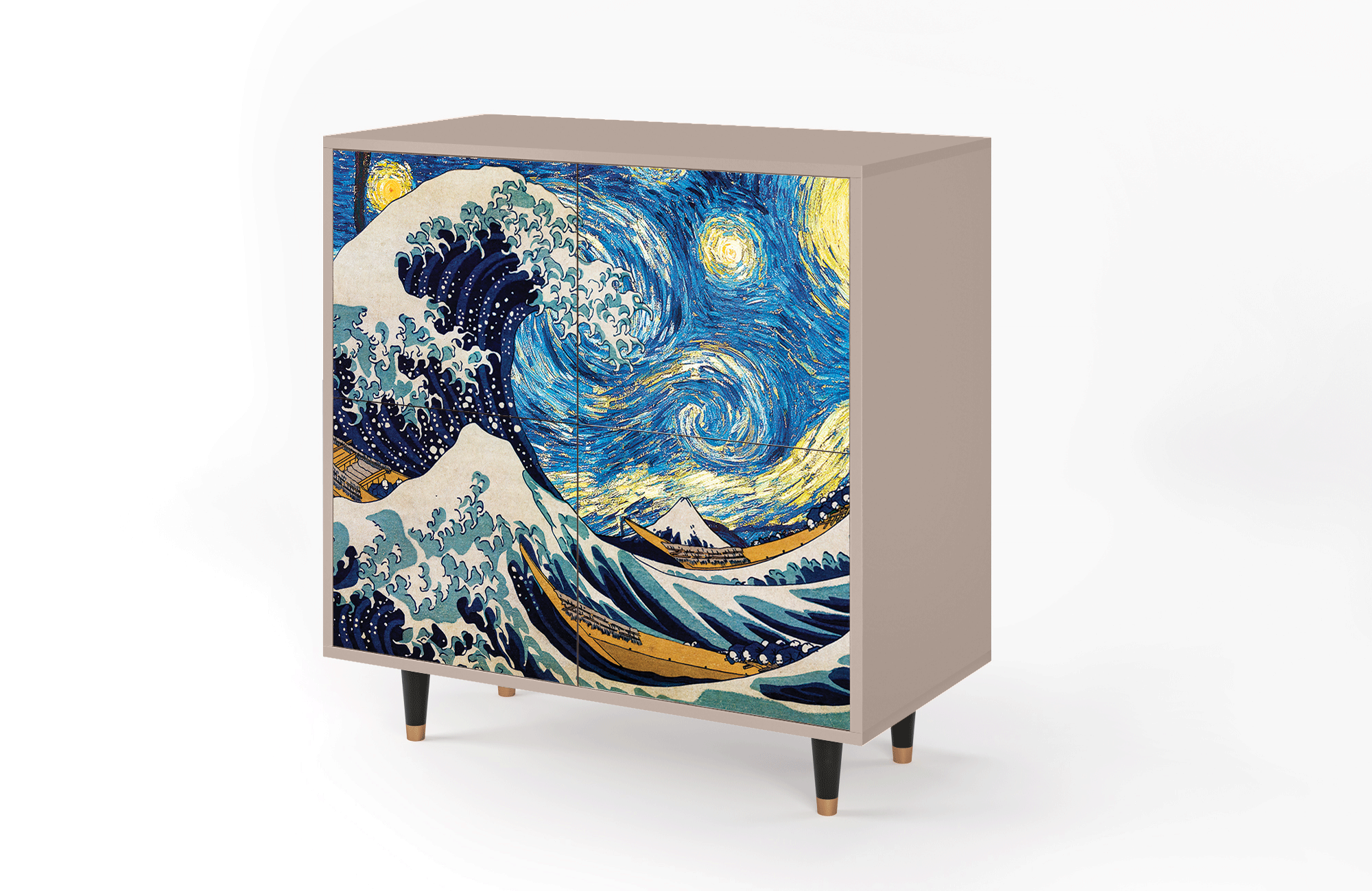 Комод - STORYZ - BS3 The Great Wave off Kanagawa by Hokusai, 94 x 96 x 48 см, Бежевый - фотография № 3