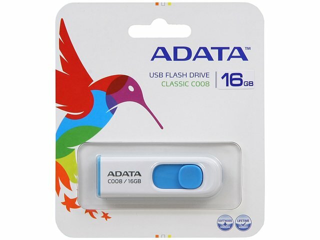 Накопитель USB flash ADATA Накопитель USB flash 16ГБ ADATA Classic C008 AC008-16G-RWE, бело-голубой (USB2.0)