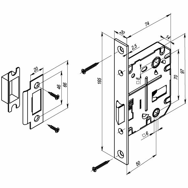 Дверная ручка VESTA QR SN/CP-3 матовый никель/хром Punto с защелкой L72-50, ручкой поворотной BK6 и 2 универсальные петли без врезки 2B бабочки - фотография № 16