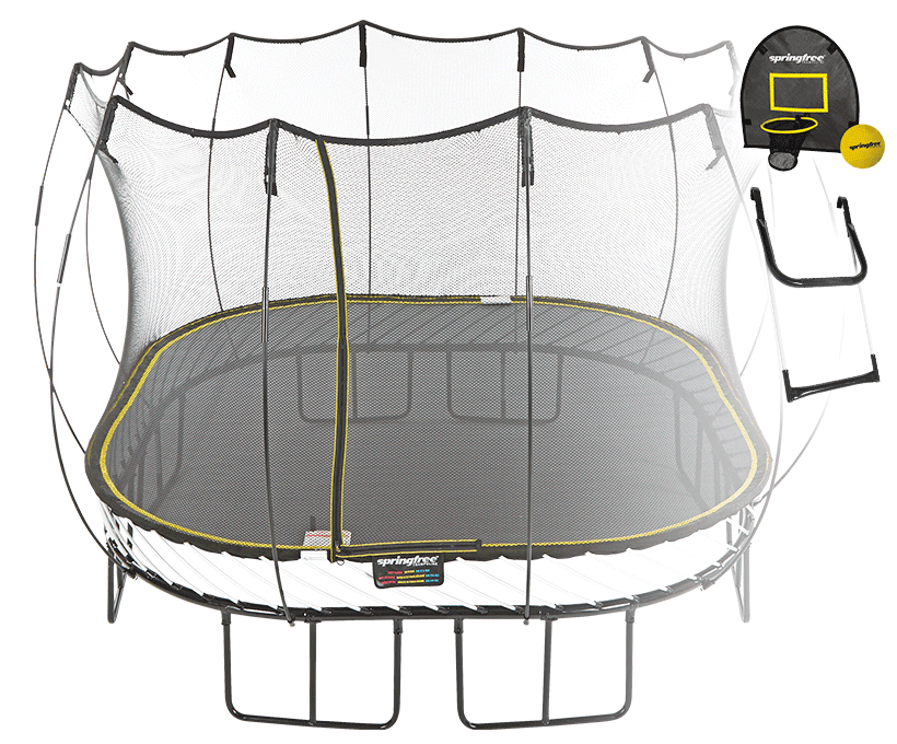 Батут SPRINGFREE квадратный S113 SH с лестницей и корзиной для мяча