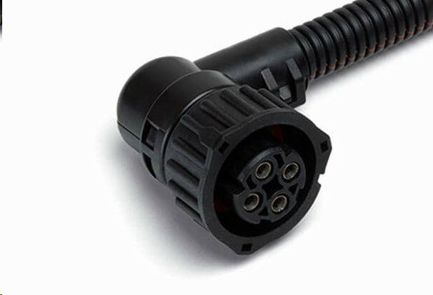 фото Разъем (байонет) угловой СЦБ-4Р, датч.спидометра КАМ., МАЗ, ЗИЛ, ПАЗ, краз, урал, датч.уровня пола, 4-х конт. в гофре