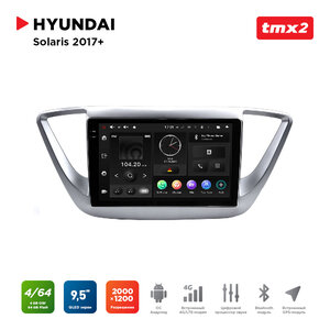 Автомагнитола Hyundai Solaris 16+ (MAXIMUM Incar TMX2-2402-4) Android 10/2000*1200, BT, wi-fi, 4G LTE, DSP, 4-64Gb, 9.5"