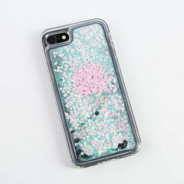 Чехол для телефона iPhone 7.8 с блёстками внутри Flower, 6.8 x 14 см